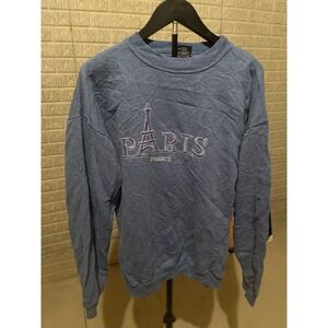 Paris‎ France Eiffel Tower Graphic Crewneck Sweatshirt Blue XL